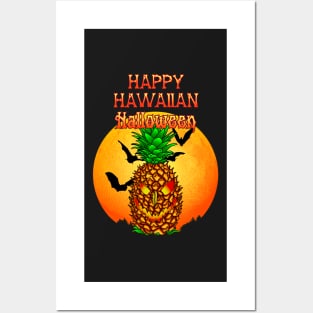 Happy Hawaiian Halloween Pineapple Skull Posters and Art